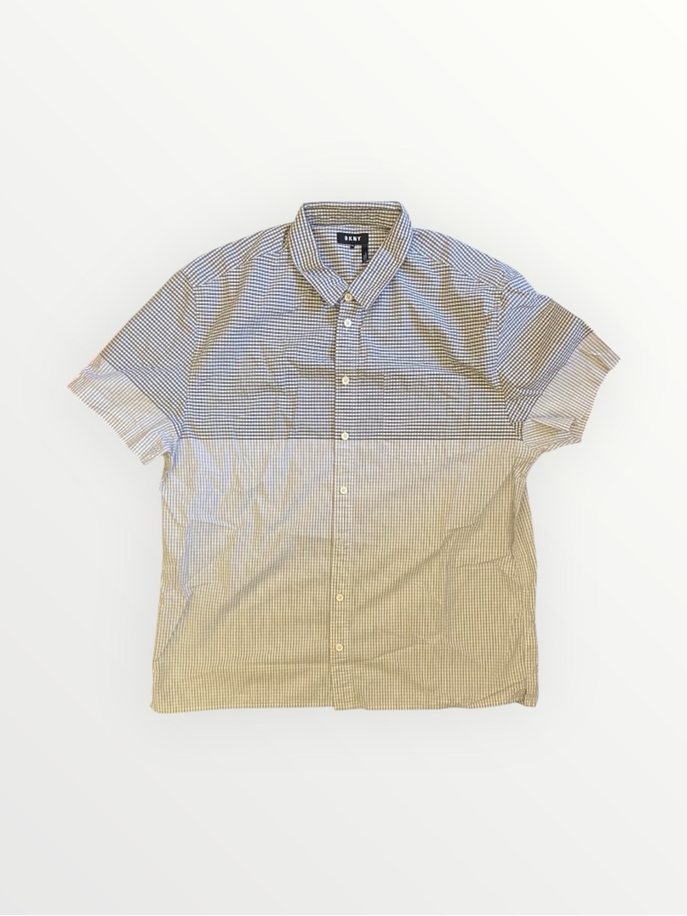 DKNY Gray and White Two Tone Checkered Short Sleeve Button-Up Size L